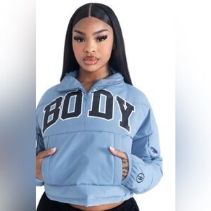Body By Raven Tracy XS Oversized blue Camp Puffer Crop Pullover Jacket